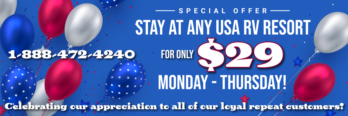 special offer $29 mon-thurs any USA RV Resort - USA RV Resorts